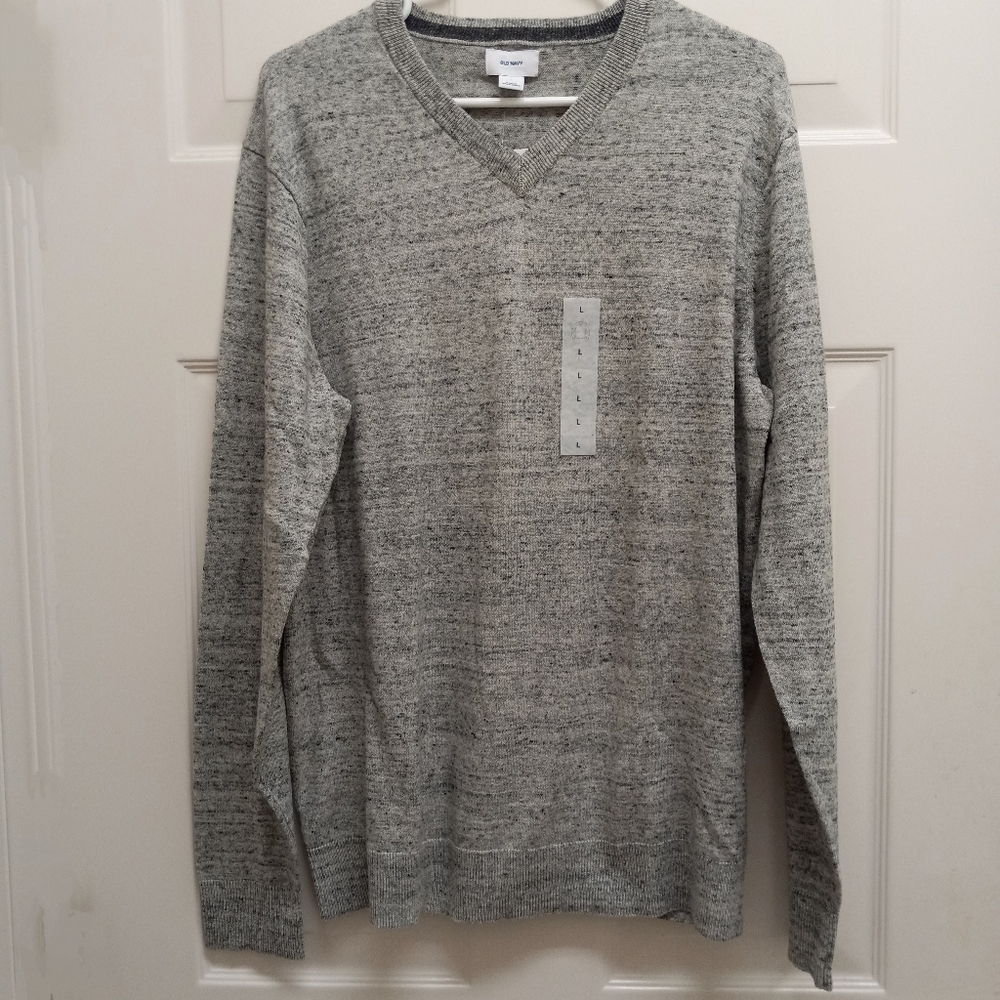 Old Navy Pullover Sweater V Neck Lightweight Preppy Casual Heather Gray Large